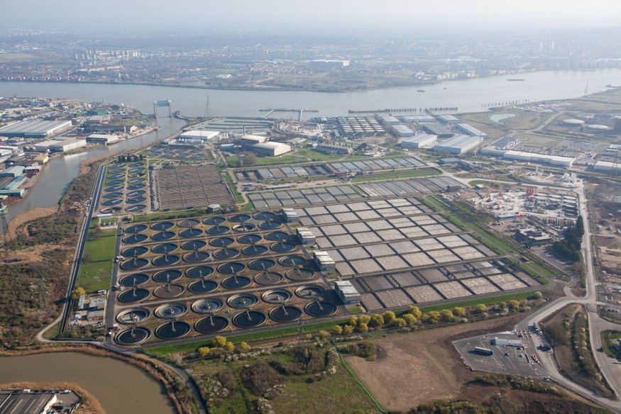 An aerial view of the Beckton Sewage Treatment Works, site of the desalination plant